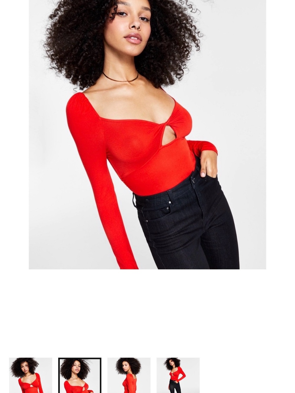 BarIII Red Long-Sleeve Twist Knot Bodysuit